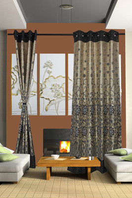 50% OFF on Vrinda Silk Multicolor Self Design Eyelet Curtain