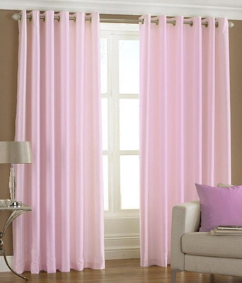 59% OFF on Hargunz Polyester Pink Striped Eyelet Curtain