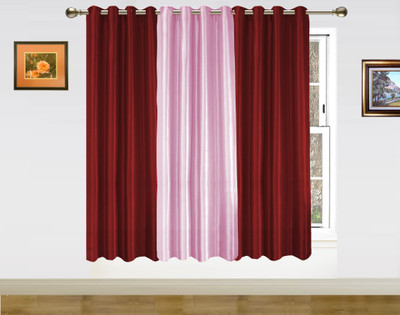 43% OFF on Dekor World Polyester Pink, Maroon Striped Eyelet Curtain