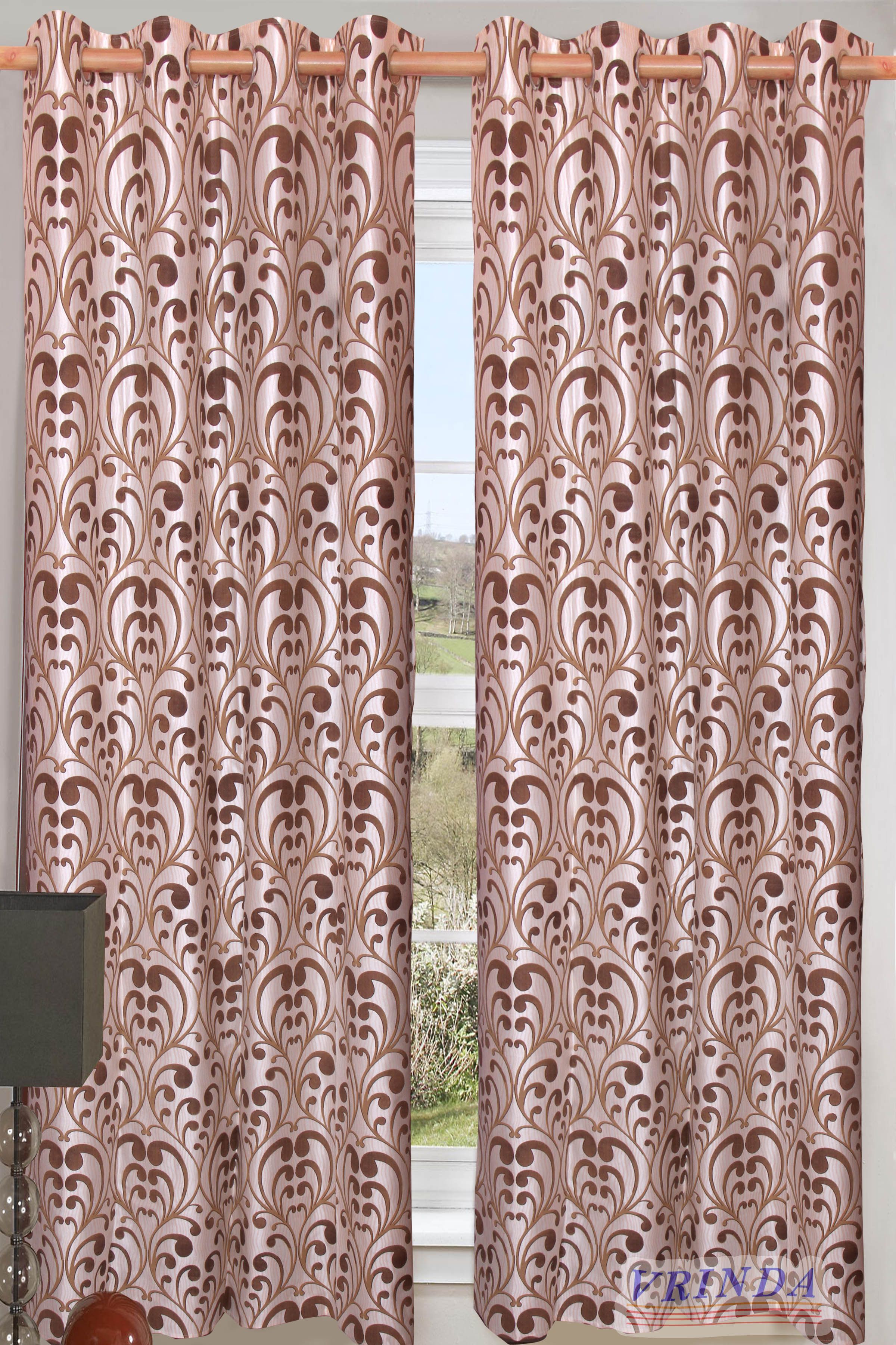 40% OFF on Vrinda Polycotton Brown Damask Eyelet Curtain