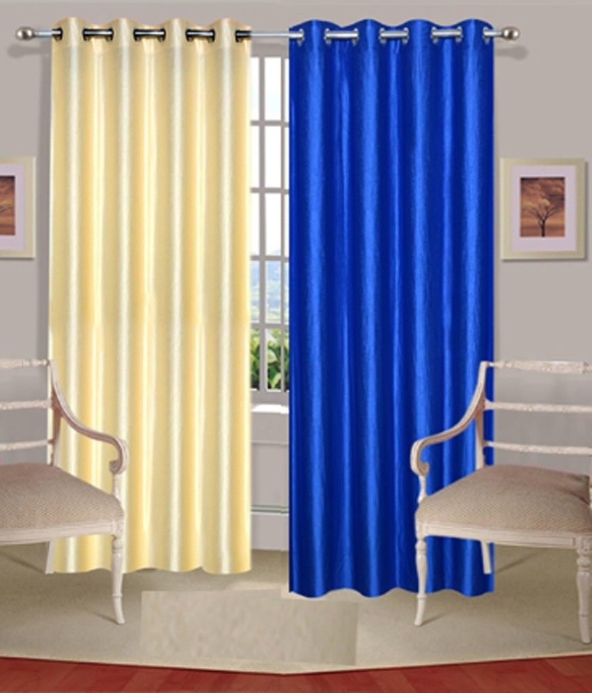 78% OFF on Fogg Polyester Blue, Beige Solid Tab Top Curtain