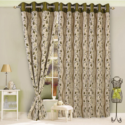 54% OFF on Vorhang Jacquard Green Floral Eyelet Curtain 54% OFF on Vorhang Jacquard Green Floral Eyelet Curtain