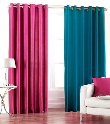 29% OFF on Hargunz Polyester Pink, Light Blue Polka Eyelet Curtain