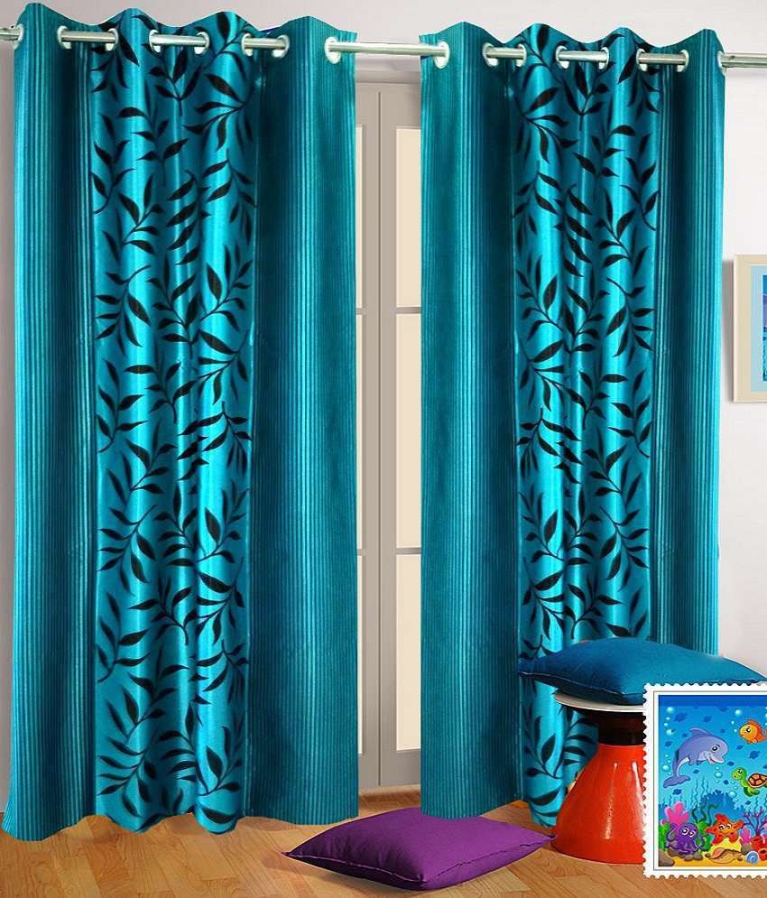 61% OFF on Kabir Polycotton Light Blue Printed Eyelet Curtain