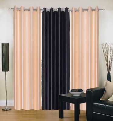 56% OFF on IWS Polyester Beige, Black Floral Eyelet Curtain