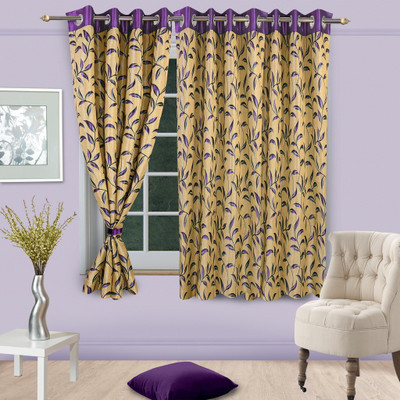53% OFF on Vorhang Jacquard Purple Floral Eyelet Curtain