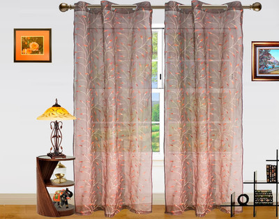 18% OFF on Dekor World Polyester Brown Abstract Eyelet Curtain