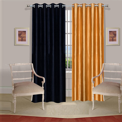 43% OFF on Handloomdaddy Polyester Black, Gold Floral Eyelet Curtain