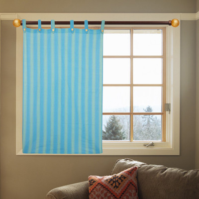 60% OFF on Handloom Factory Polycotton Blue Striped Eyelet Curtain