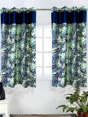 63% OFF on Homefab India Polyester Blue Geometric Eyelet Curtain