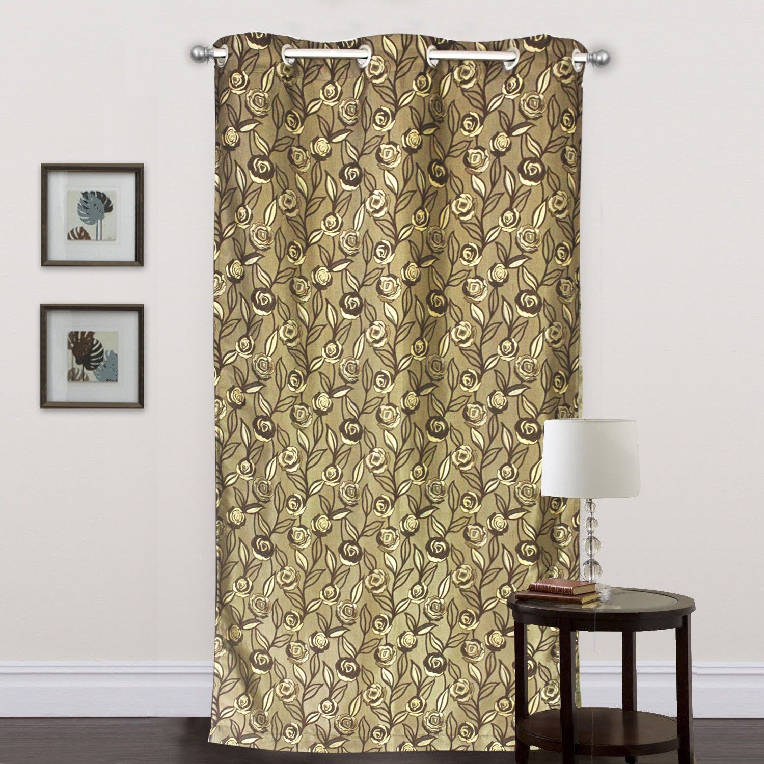 25% OFF on R home Polyester Brown Floral Eyelet Curtain