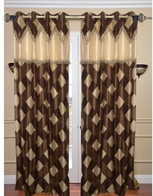 32% OFF on Handloomhub Polyester Coffee Checkered Eyelet Curtain
