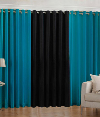 59% OFF on HomeZaara Polyester Blue, Black Solid Eyelet Curtain