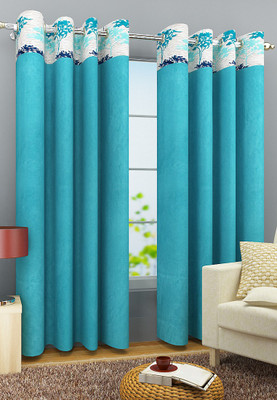 66% OFF on Homefab India Polyester Light Blue Floral Eyelet Curtain