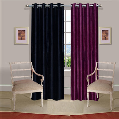42% OFF on Handloomdaddy Polyester Black, Purple Solid Tab Top Curtain