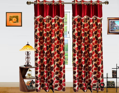 52% OFF on Dekor World Polyester Maroon Checkered Eyelet Curtain