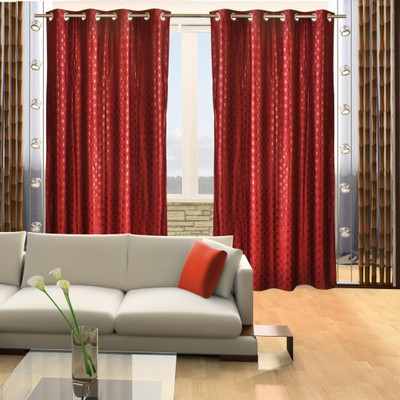 65% OFF on Home Candy Polyester Maroon Checkered Ring Rod Curtain