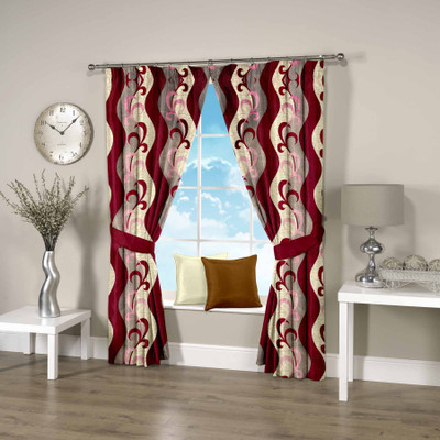 49% OFF on Threadmix Polyester Red Abstract Eyelet Curtain