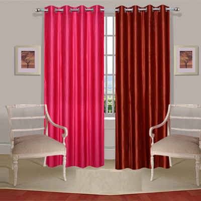 44% OFF on Handloomdaddy Polyester Pink, Brown Printed Eyelet Curtain