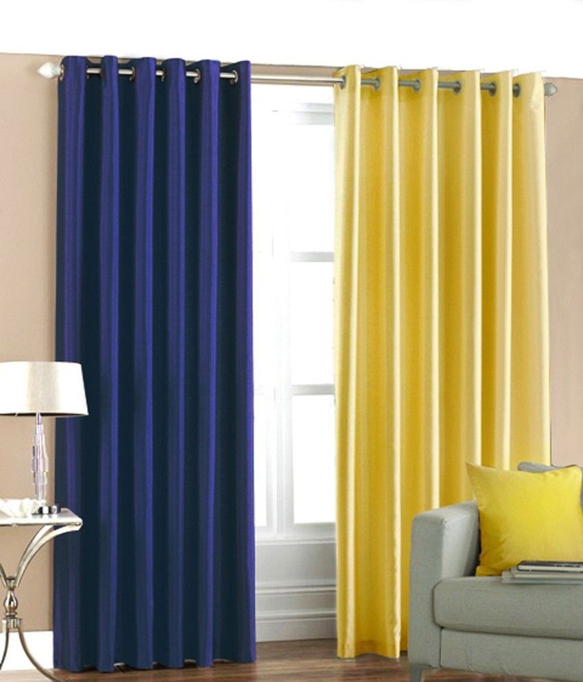 66% OFF on HomeZaara Polyester Blue, Yellow Solid Eyelet Curtain