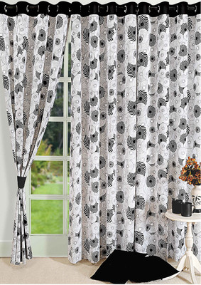 18% OFF on Swayam Cotton Black, White Striped Eyelet Curtain