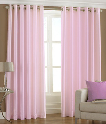 66% OFF on HomeZaara Polyester Pink Solid Eyelet Curtain