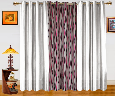 40% OFF on Dekor World Polyester Maroon, Silver Geometric Eyelet Curtain