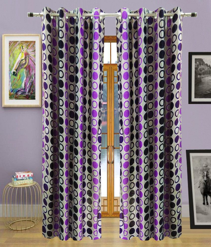64% OFF on Urban Arts Polyester Purple Striped Eyelet Curtain