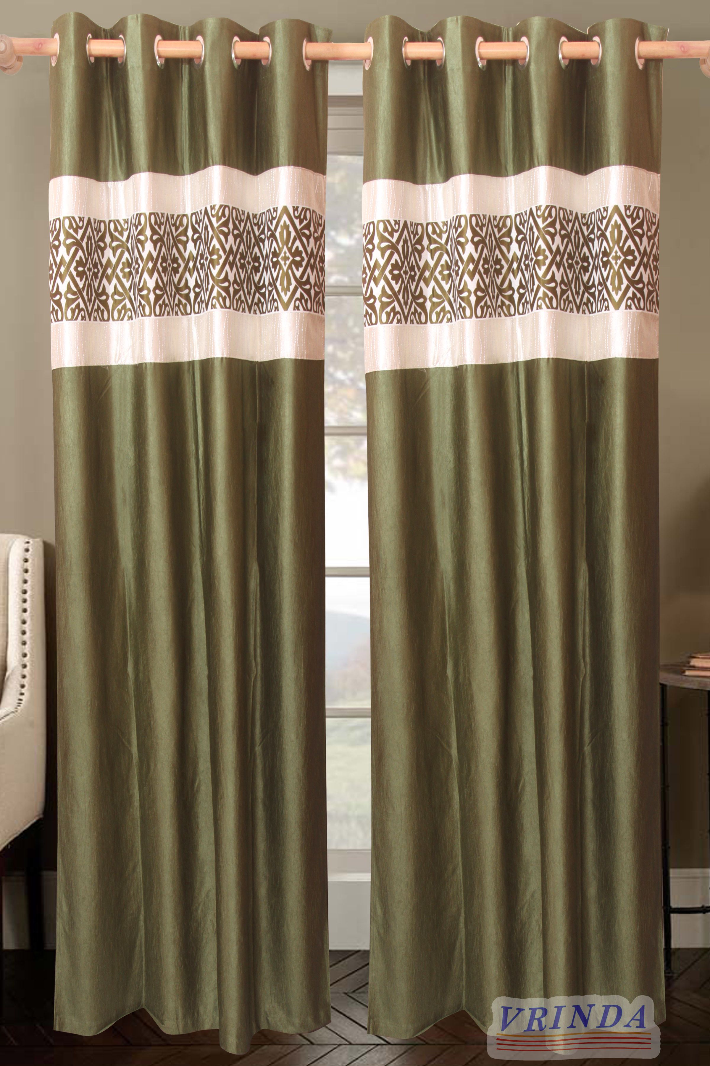 50% OFF on Vrinda Polyester Green Self Design Eyelet Curtain 50% OFF on Vrinda Polyester Green Self Design Eyelet Curtain