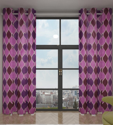 68% OFF on Home Candy Polyester Purple Striped Ring Rod Curtain