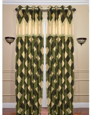 Handloomhub Polyester Green Checkered Eyelet Curtain