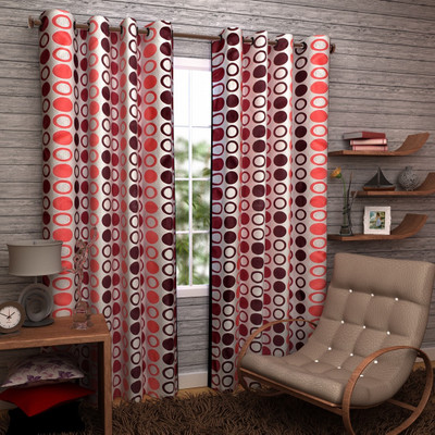 60% OFF on Enfin Homes Polyester Peach, Maroon Polka Eyelet Curtain