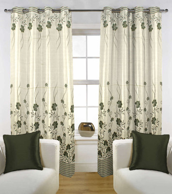 56% OFF on Handloom Factory Polycotton Green Floral Eyelet Curtain
