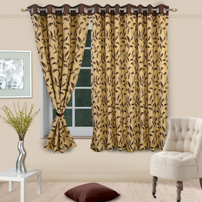 53% OFF on Vorhang Jacquard Coffee Floral Eyelet Curtain