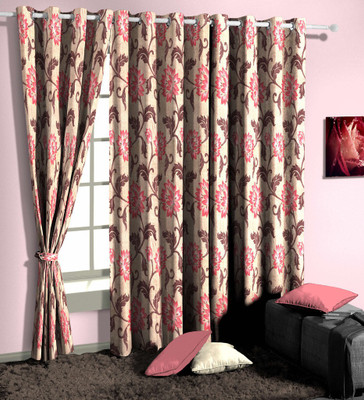 56% OFF on Curtainman Polyester Pink Floral Eyelet Curtain