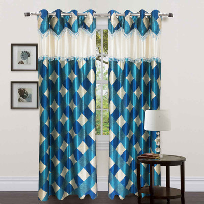63% OFF on Homefab India Polyester Light Blue Checkered Eyelet Curtain