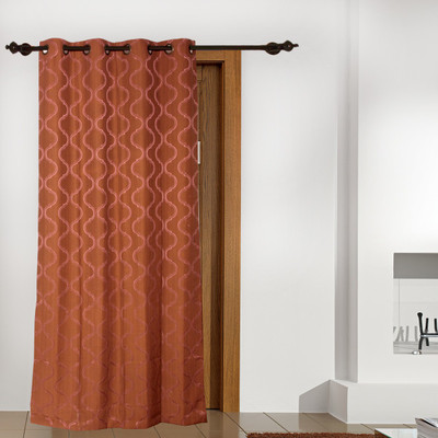 5% OFF on FloatingWalls Polyester Brown Geometric Eyelet Curtain