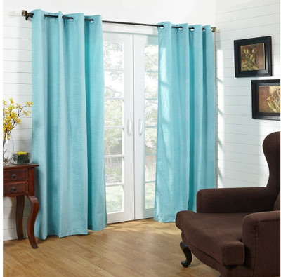 At Home Polycotton Blue Solid Eyelet Curtain