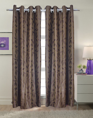53% OFF on Trendy Home Polyester Brown Printed Eyelet Curtain