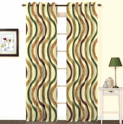 10% OFF on Skipper Polyester, Viscose, Blends Multicolour Damask Concealed Tab Top Curtain