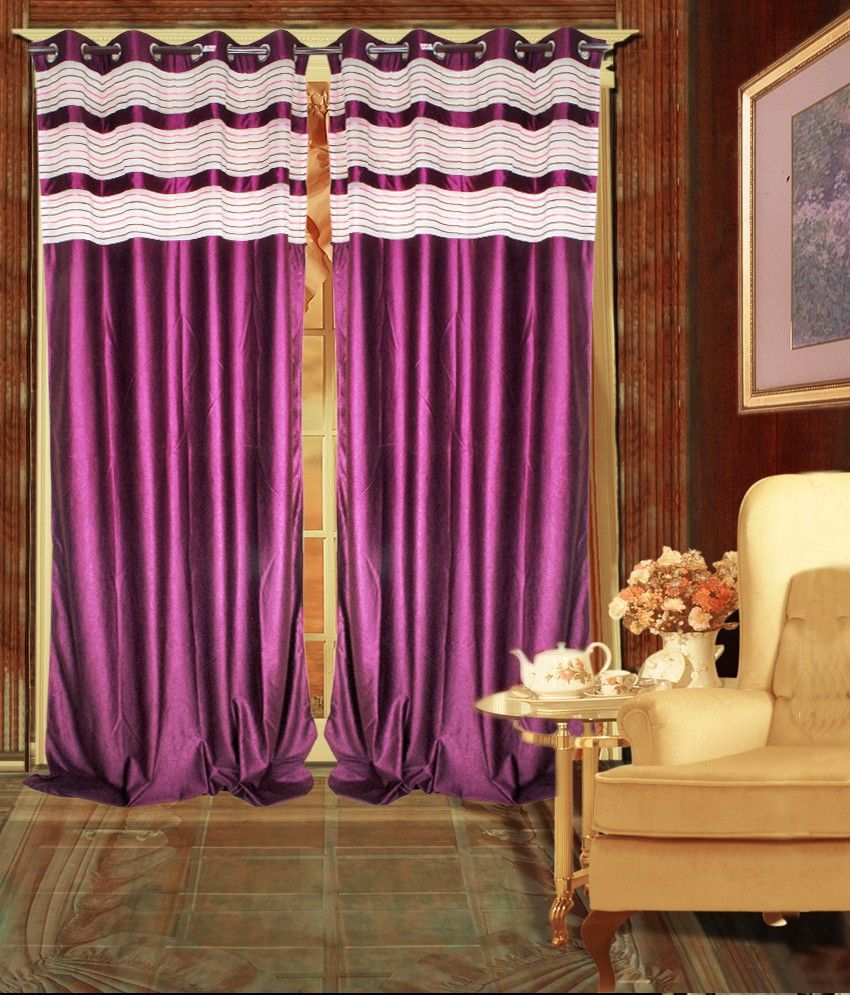 56% OFF on Madhav Product Polyester Purple Floral Eyelet Curtain