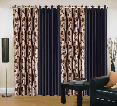 34% OFF on IWS Polyester Brown, Black Printed Eyelet Curtain