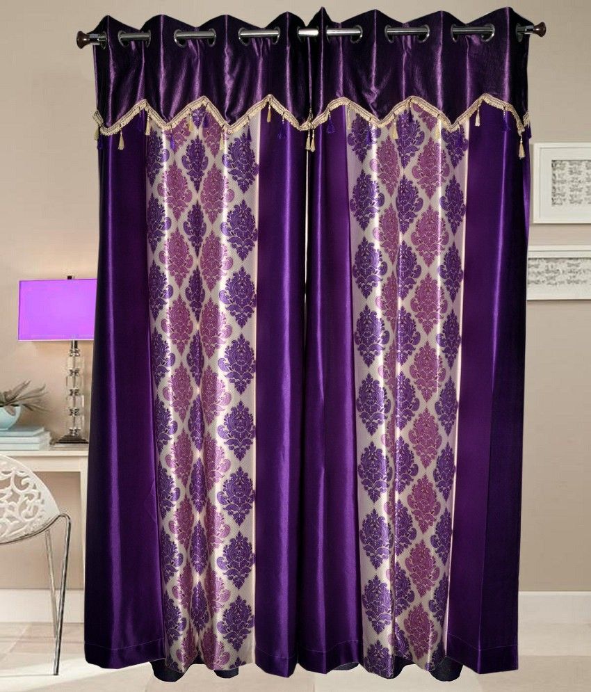 53% OFF on PHM Polyester Purple Floral Eyelet Curtain