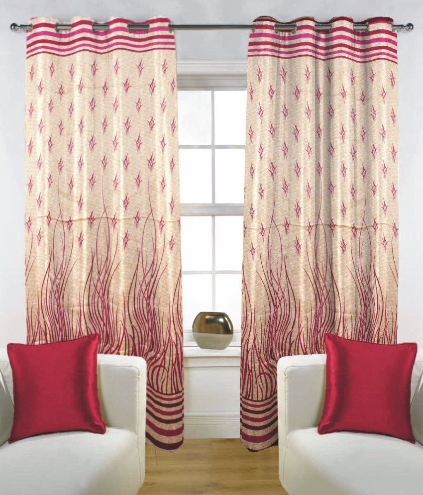 45% OFF on Fabutex Polyester Maroon Floral Eyelet Curtain