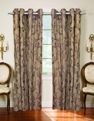 65% OFF on Trendy Home Polyester Brown Printed Eyelet Curtain