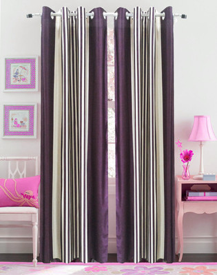 54% OFF on Homefab India Polyester Lavender Striped Eyelet Curtain