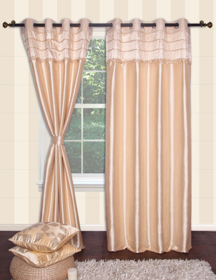 Furniche Polyester Beige Floral Eyelet Curtain Furniche Polyester Beige Floral Eyelet Curtain