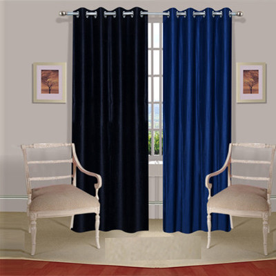 44% OFF on Handloomdaddy Polyester Black, Dark Blue Floral Eyelet Curtain