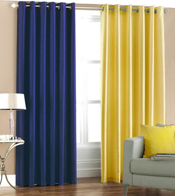 66% OFF on HomeZaara Polyester Blue, Yellow Solid Eyelet Curtain