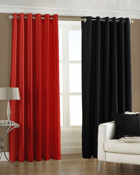 33% OFF on Pindia Polyester Red, Black Solid Eyelet Curtain